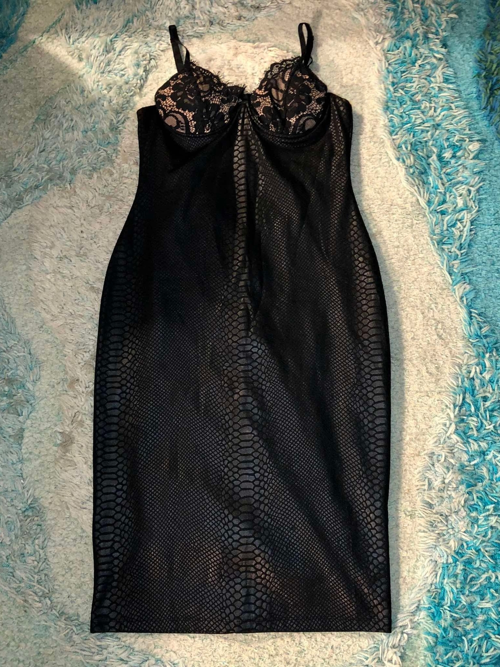 Chantria Black Lace Bustier Snake Skin Print Dress Size by Emprada Size L